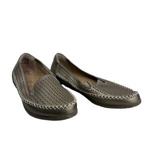 Earth Origins Lark Lizzy Women's Platinum Gold Leather Slip-On Flats Loafers 9M